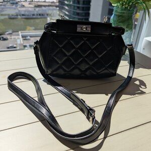 Like Dreams Black Bag Purse Shoulder Quilted Silver